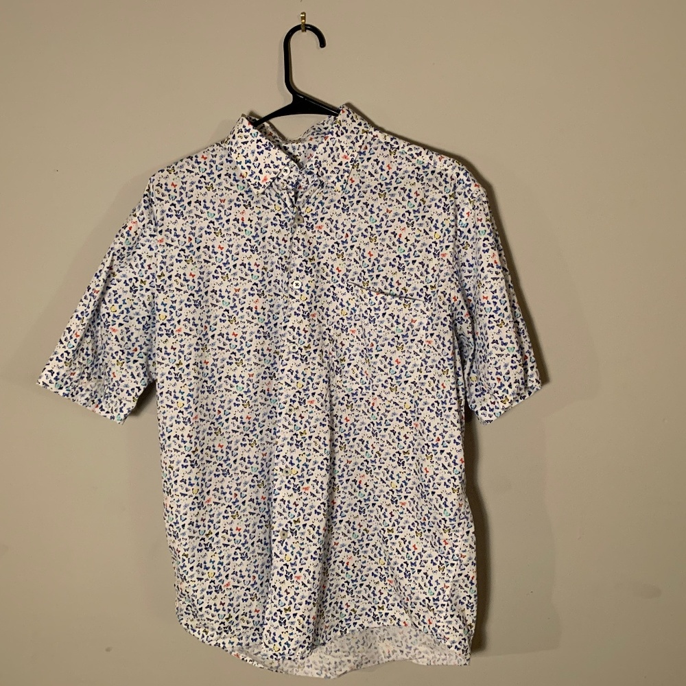 Butterfly Print Short Sleeve Button Up
